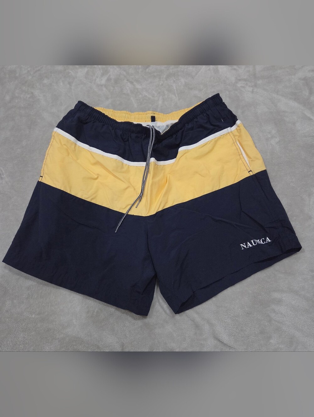 Nautica Men's Navy and Yellow Colorblock Swim Shorts